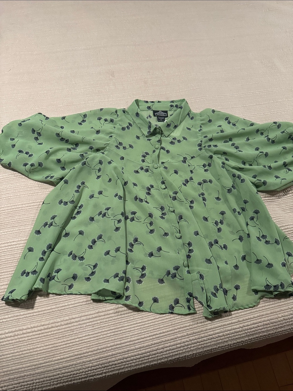 Angie Light Green Floral Button-Up Tunic